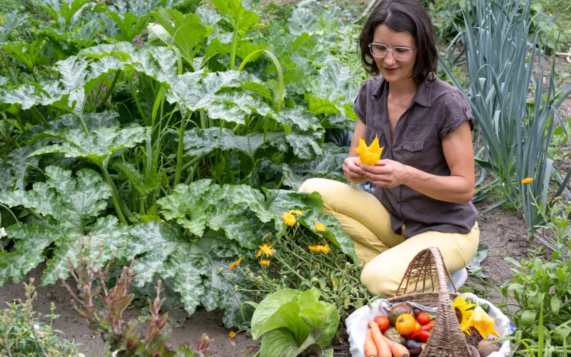 Marlene in the Dissertorihof's own herb garden in Kaltern